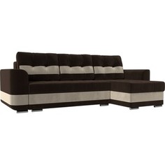 Диван угловой Лига Диванов Честер вельвет коричневый вставка бежевая правый угол.