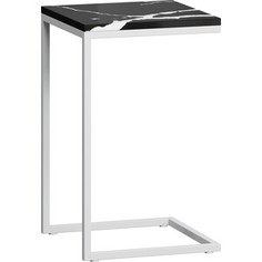 Стол приставной LoftyHome Годмар Мрамор Блэк с белым основанием