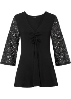 Футболка с кружевными рукавами Bonprix