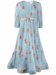 ZIMMERMANN плиссированное платье миди с цветочным принтом