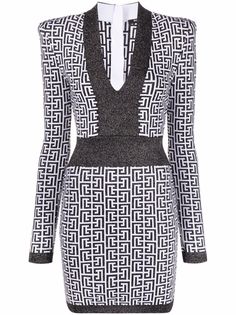 Balmain платье с длинными рукавами и монограммой