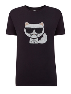 Футболка K/Ikonik с логотипом Choupette из мерцающих стразов Karl Lagerfeld