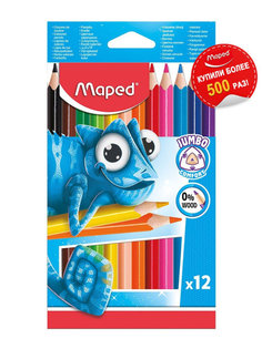 Карандаши цветные утолщенные Maped Pulse трехгранные, 12 цветов