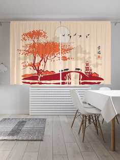 Классические шторы JoyArty "Японский поселок", серия Oxford DeLux, 2 полотна 145x180 см