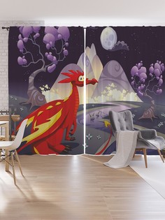 Шторы под лён JoyArty "Драконий уют", серия Oxford DeLux, 340х265 см