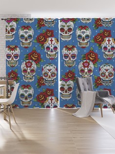 Шторы под лён JoyArty "Черепа с цветами", серия Oxford DeLux, 340х265 см