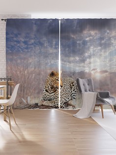 Шторы под лён JoyArty "Леопард в тумане", серия Oxford DeLux, 340х265 см