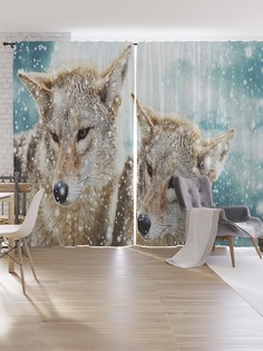 Шторы под лён JoyArty "Зимние волки", серия Oxford DeLux, 340х265 см