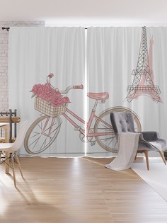 Шторы под лён JoyArty "Цветочный велосипед в Париже", серия Oxford DeLux, 340х265 см