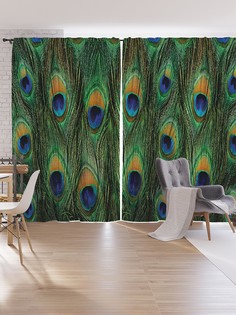 Шторы под лён JoyArty "Перьевая стенка", серия Oxford DeLux, 340х265 см