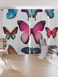 Шторы под лён JoyArty "Летящие бабочки", серия Oxford DeLux, 340х265 см