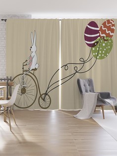 Шторы под лён JoyArty "Пасхальный велосипед", серия Oxford DeLux, 340х265 см