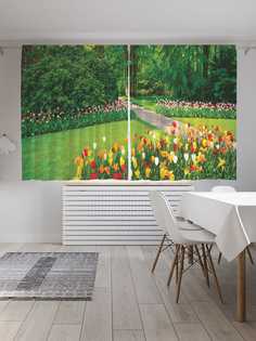 Классические шторы JoyArty "Насаждение тюльпанов", Oxford DeLux, 2 полотна 145x180 см