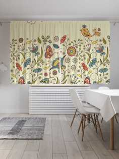 Классические шторы JoyArty "Цветочные птицы", серия Oxford DeLux, 2 полотна 145x180 см