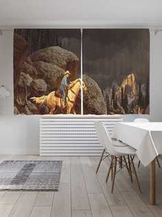 Классические шторы JoyArty "Ковбой в лесу", серия Oxford DeLux, 2 полотна 145x180 см