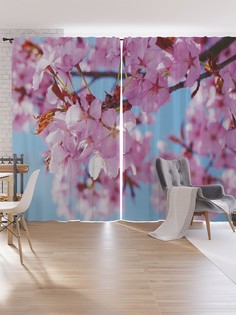 Шторы под лён JoyArty "Ветвь японской вишни", серия Oxford DeLux, 340х265 см