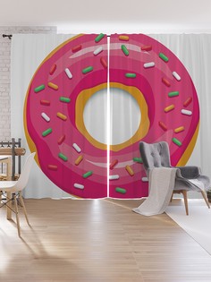 Шторы под лён JoyArty "Розовый пончик", серия Oxford DeLux, 340х265 см