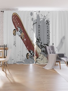 Шторы под лён JoyArty "Скейтборд и кеды", серия Oxford DeLux, 340х265 см