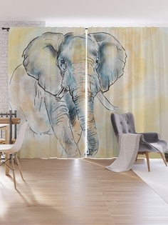 Шторы под лён JoyArty "Загадочный слон", серия Oxford DeLux, 340х265 см
