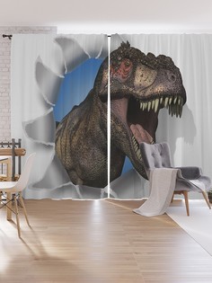 Шторы под лён JoyArty "Нападение динозавра", серия Oxford DeLux, 340х265 см