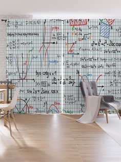 Шторы под лён JoyArty "Тетрадь по математике", серия Oxford DeLux, 340х265 см