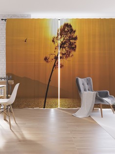 Шторы под лён JoyArty "Скамья у моря", серия Oxford DeLux, 340х265 см