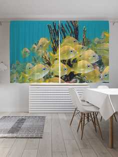 Классические шторы JoyArty "Золотые рыбки", серия Oxford DeLux, 2 полотна 145x180 см