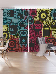 Шторы под лён JoyArty "Роботы-монстрики", серия Oxford DeLux, 340х265 см