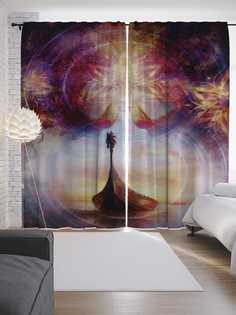 Шторы JoyArty с фотопечатью "Волшебная лодка" из сатена, 290х265 см