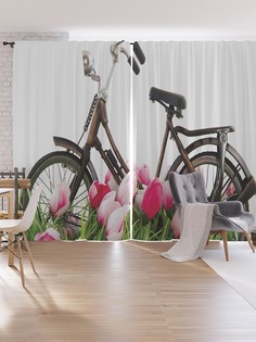 Шторы под лён JoyArty "Велосипед в цветах", серия Oxford DeLux, 340х265 см