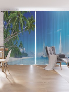 Шторы под лён JoyArty "Белые парусники", серия Oxford DeLux, 340х265 см