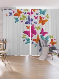 Шторы под лён JoyArty "Разноцветные бабочки", серия Oxford DeLux, 340х265 см