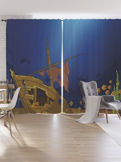 Шторы под лён JoyArty "Лодка на дне", серия Oxford DeLux, 340х265 см