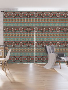 Шторы под лён JoyArty "Горизонтальные полосы с узорами", серия Oxford DeLux, 340х265 см