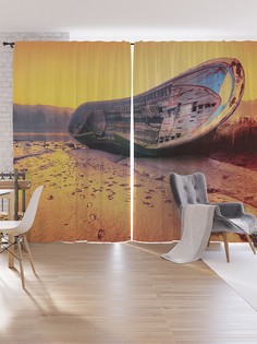 Шторы под лён JoyArty "Брошенная лодка", серия Oxford DeLux, 340х265 см