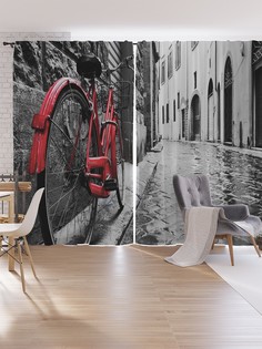 Шторы под лён JoyArty "Модный велосипед на улице", серия Oxford DeLux, 340х265 см