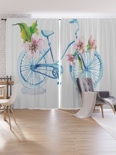 Шторы под лён JoyArty "Цветущий велосипед", серия Oxford DeLux, 340х265 см