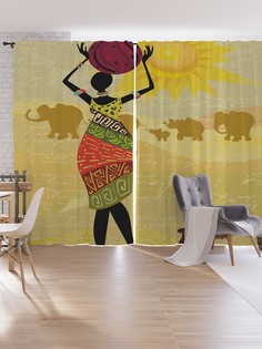 Шторы под лён JoyArty "Африканка с кувшином", серия Oxford DeLux, 340х265 см