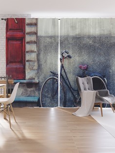 Шторы под лён JoyArty "Велосипед под домом", серия Oxford DeLux, 340х265 см