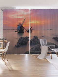 Шторы под лён JoyArty "Забытая лодка", серия Oxford DeLux, 340х265 см