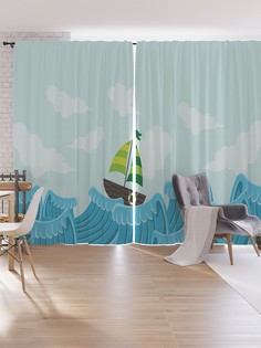 Шторы под лён JoyArty "Лодка на волнах", серия Oxford DeLux, 340х265 см