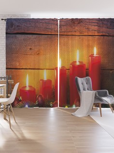 Шторы под лён JoyArty "Праздничные свечи", серия Oxford DeLux, 340х265 см