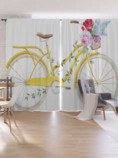 Шторы под лён JoyArty "Желтый велосипед", серия Oxford DeLux, 340х265 см