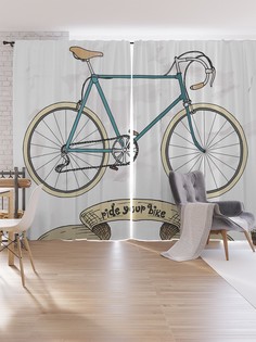 Шторы под лён JoyArty "Винтажный велосипед", серия Oxford DeLux, 340х265 см