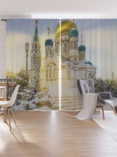 Шторы под лён JoyArty "Золотой храм", серия Oxford DeLux, 340х265 см