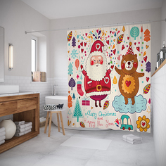 Шторы (шторка) для ванной JoyArty «Дед Мороз с медведем» 180x200 см