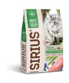 Сухой корм для кошек SIRIUS, индейка, ягоды, 0.4кг