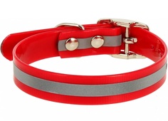 Ошейник Каскад со светоотражающей полосой красный для собак (12 мм (20-24 см), Красный)