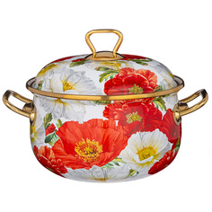 Agness 950-462 КАСТРЮЛЯ ЭМАЛИРОВАННАЯ AGNESS С КРЫШКОЙ, СЕРИЯ МАКИ 2,8Л