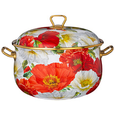 Agness 950-465 КАСТРЮЛЯ ЭМАЛИРОВАННАЯ AGNESS С КРЫШКОЙ, СЕРИЯ МАКИ 6,1Л